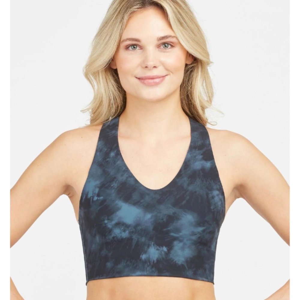 Spanx NWT Women's Grey Storm TIE DYE Medium Impact Sports Bra, Size XLarge
